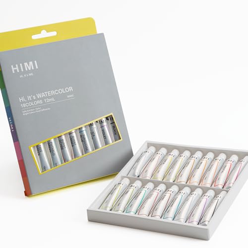 HIMI Juego de pintura de acuarela, 18 colores, tubos de 12 ml, pintura de acuarela para lienzo y papel, suministros de arte de pintura de acuarela para profesionales, estudiantes, principiantes y
