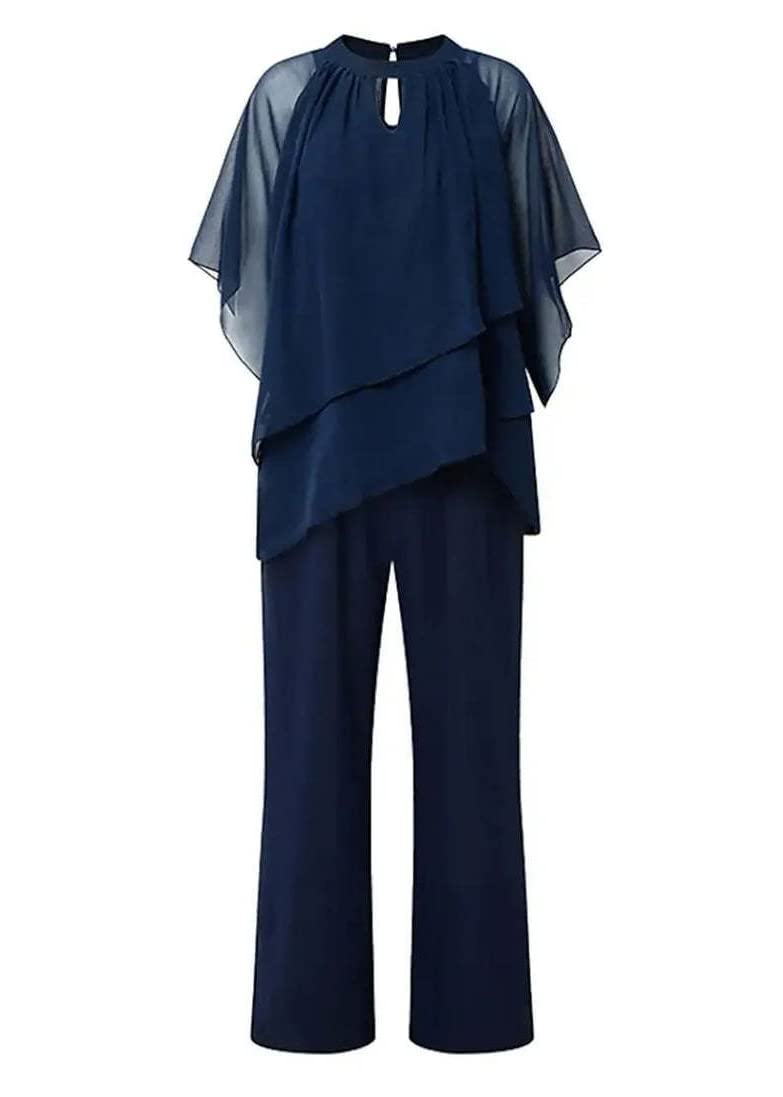 Shownicer Damen Hosenanzug - Tüll Abendanzug Set Zweiteiler Mit Chiffon Shirt Und Hohe Taille Elegant Vintage 2-Teiliges Outfit für Cocktail Party Festlich