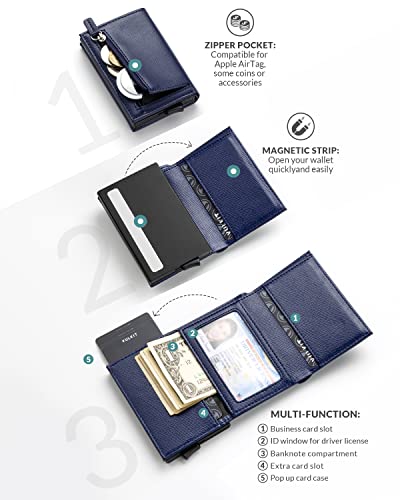Image of VULKIT Pop up Wallet Minimalist Cash Wallets RFID Blocking Leather Smart Credit Card Holder with Magnetic Closure for Men