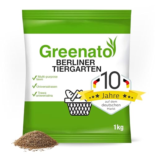 Rasen Nachsaat 1kg Greenato Berliner Tiergarten - schnellkeimend Frühjahr und Herbst Rasenreparatur Turbo Nachsaat Grassamen Schattenrasensamen Rasennachsaat Gras Samen - für 40 m²- 100 m²