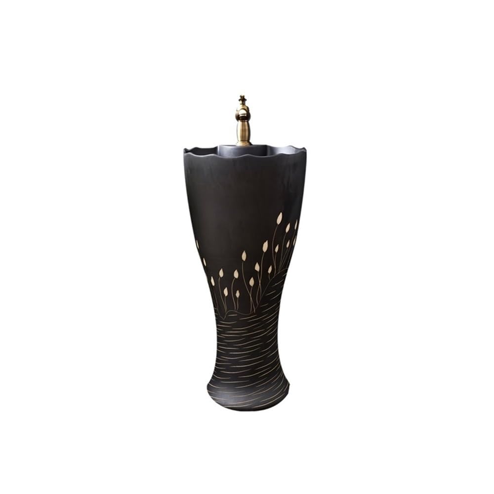 Lavello a colonna vintage con rubinetto e kit di scarico, lavabo in ceramica autoportante per un elegante aggiornamento del bagno, design classico, soluzione salvaspazio