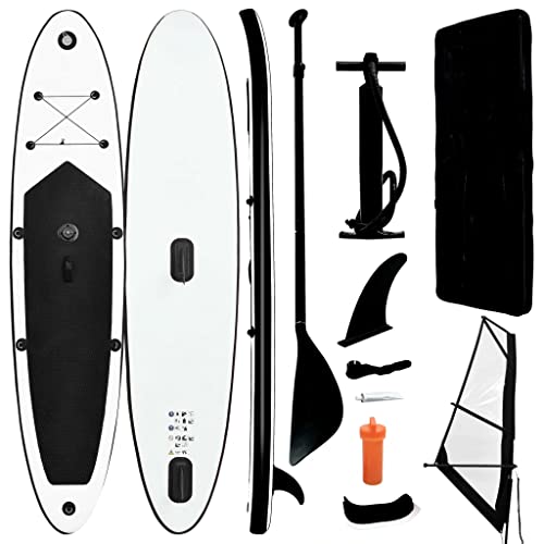 vidaXL Tabla de Paddle Surf Hinchable con Set Inflable Portátil Deporte Viaje Piscina Lago Bomba Manual Duradero Estable de Vela Negro y Blanco