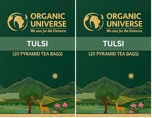 Image of ORGANIC UNIVERSE Premium Organic Tulsi Tea I Whole Leaf Tea | 20 Pyramid Herbal Tea Bags | Caffeine Free | 100% Organic certified (Pack of 2)