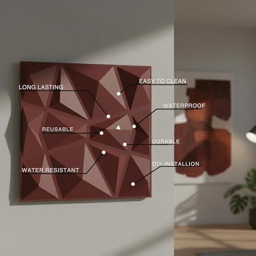 Image of Kayra Decor PVC Panel for Wall - USA Certified SGS Approved PVC Diamond Design, Ruby Rose Color 19.7 inch X 19.7 inch (Pack of 12) - Covers 32.34 Sq. Ft.