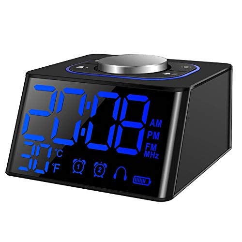 Small Digital Dual Alarm Desk Clocks, Radio FM for Bedrooms, with Earphone jack,USB