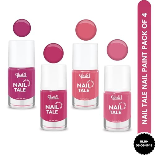 Image of Glam21 Nail Tale- Nail Lacquer | Multicolor|Quick Drying Nail Polish| Glossy Gel Finish Nail Kit | Highly Pigmented & Long Lasting | Chip Resistance | 9ml Each| Pack Of 4 (Shade-05-06-17-18)
