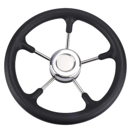 Volante destructor de 5 radios de acero inoxidable de 13 pulgadas con espuma negra Compatible con accesorios para barcos marinos(9988SB)