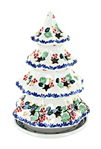 Blue Rose Polish Pottery Holly Medium Christmas Tree Luminary