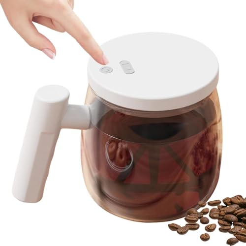 Image of Automatic Self-Stirring Glass Mug with Handle USB Rechargeable Electric Mixing Cup One-Touch Smart Coffee, Milk, Protein Shake Mixer (Wood Finish)