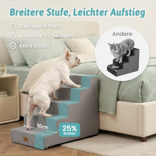 COZY KISS Hundetreppe für Kleine Hunde, 5 Stufen Breiter Haustiertreppe