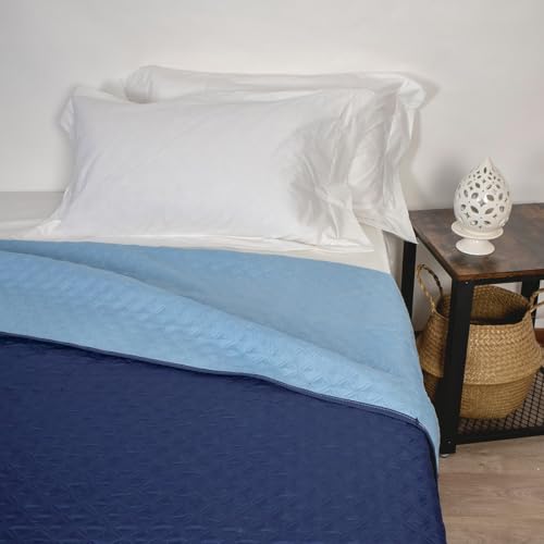 Corredocasa Trapuntino Copriletto, Made in Italy - Trapuntato Doubleface Mezza Stagione, Coperta Bicolore Primaverile in Morbida Microfibra (Blu/Celeste, Singolo)