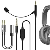 GEEKRIA Boom Mic Headphones Cable Compatible with ATH-M70x/M50x/M40x, 2.5mm Jack Nylon Braided Replacement Cord with Boom Microphone and Volume/Mute Control for Gaming & Meeting (5.6 ft)