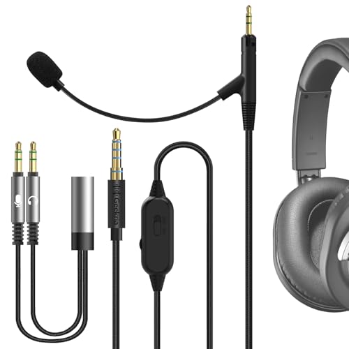 Geekria kabel do słuchawek z mikrofonem typu boom kompatybilny z ATH-M70x/M50x/M40x, wtyk 2,5 mm, nylonowy pleciony zamiennik z mikrofonem boom i sterowaniem głośność/cisza (5,6 ft)