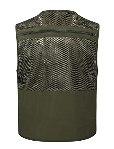 Sukany Men's Mesh Fishing Vest Utility Multi-Pocket Outdoor Work Shooting Safari Travel Photography Vest Army Green S - Image 2