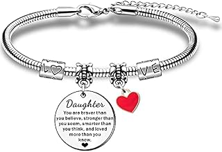 HULALA Inspirational Daughter Charm Bracelet Gifts From Mum Dad For Birthday Chritsmas Graduation You Are Braver Than You Believe Jewellery