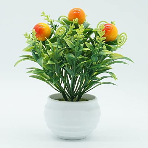 Curfair Artificial Plant Fake Flower Exquisite Artificial Strawberry Mushroom Fruit Tree Plant Bonsai Living Room Garden Decor Home Decor-Orange Lucky Fruit #TOP7