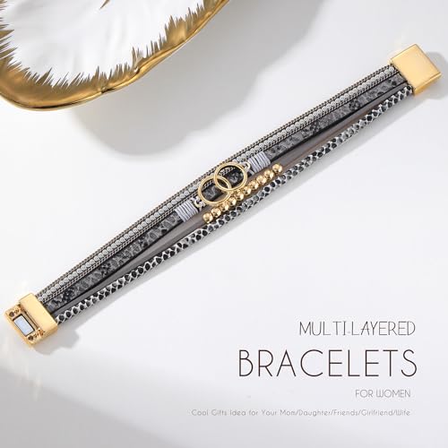 Btysun Bracelets for Women,Stocking Stuffers for Teens Birthday Gifts for Mom Inspirational Gift for Women Mother's Day Daughter Wrap Bracelet Sister Friend Teen Girl Gifts Leather Layered Jewelry Valentines Gift for Her