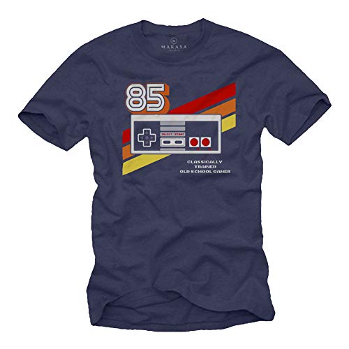 Gamer T-Shirt Hombre - Vintage Game Controller - Camiseta Friki Regalos Gaming Azul L Cover