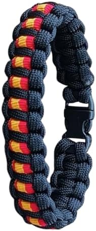 SPAIN survival bracelet made with 550 paracord (249 kg) type lll, BASIC model, handmade and custom-made by 21Steps, handcrafted, durable, detachable and color BLACK (SIZE 16)