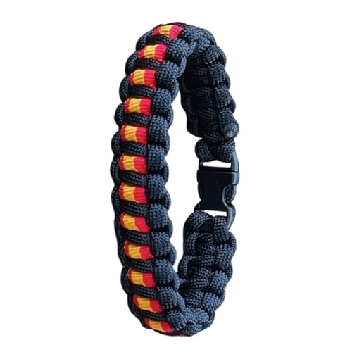 Pulsera de ESPAÑA de supervivencia hecha con paracord 550 (249kg) tipo lll, modelo BASIC, hecha a mano y a medida por 21Steps, artesanal, resistente, desmontable y color NEGRO (TALLA 16)