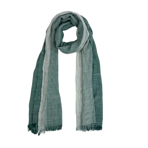 Humble Hilo Cumulus 100% Cotton Scarf Shawl Wrap for Women - Lightweight Neck Scarf Travel Coverup Wedding or Evening Wrap (Gauzy Stripes Teal)
