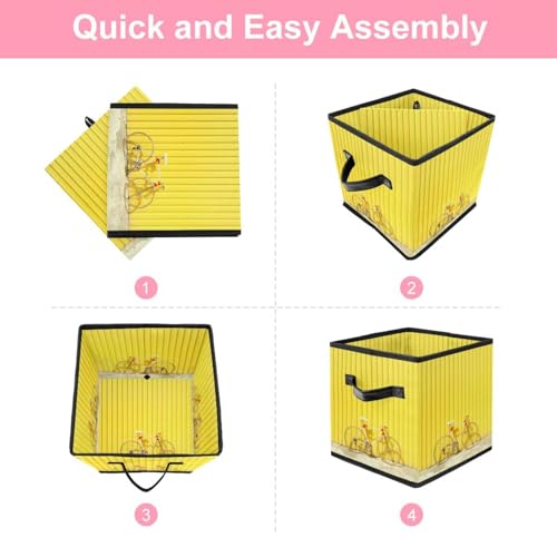 Boîte de rangement pliable en tissu cube jaune motif vélo - 6