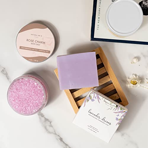 Natural Amor Handmade Spa Gift Set, Relaxing 5 Pcs Gift Box For Women Including Lavender Handmade Soap Bar, Natural Clay Mask, Soy Candle, Bath Salt #TOP3