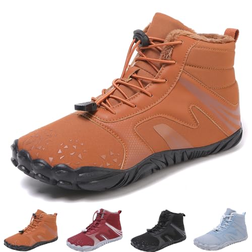 Winter Barefoot Shoes Women Men, Non-Slip & Waterproof Wide Toe Walking Hiking Boots, Outdoor Warm Slip on Snow Footwear