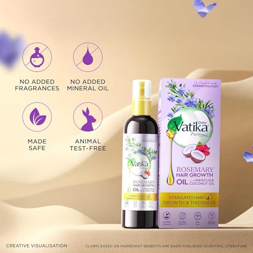 Image of DABUR Vatika Rosemary Hair Growth Oil With Hibiscus & Coconut Oil - 100Ml | Stimulates Hair Growth And Thickness | Reduces Hair Fall | Co-Created With Dermatologist | No Mineral Oil |Animal Test Free