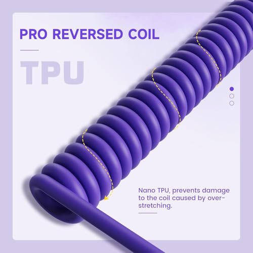 Image of ATTACK SHARK C01 ULTRA Coiled USB C Cable Double Sleeved with RGB Light Plug,Detachable Metal Aviator,USB-C to USB-A Mechanical Gaming Keyboard Cable for Win Mac PS4 Xbox Switch Printer Tablet(Purple)