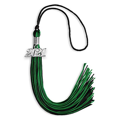 Endea Graduation Mixed Double Color Tassel with Silver Date Drop (Black/Green, 2021)