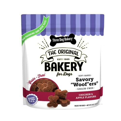 Three Dog Bakery Soft Baked Grain Free Meaty Woofers, Chicken And Apple Flavor, Premium Treats For Dogs, Brown, 25 Oz. #TOP12