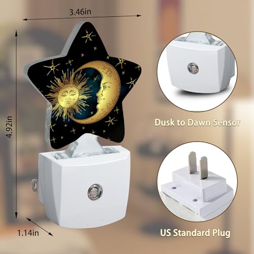 Image of Celestial Moon Golden Sun Night Light Plug-in Dusk to Dawn Smart Sensor White Led Nightlight for Bedroom Bathroom Kitchen Hallway Stairs Energy Efficient Decor Desk Lamp