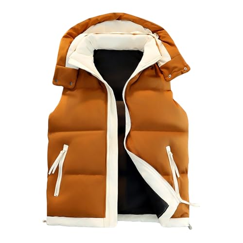 VgueElegc Men's Color-Block Hoodie Puffer Gilet Male Winter Down Vest with Pocket Sleeveless Packable Jacket With Hood