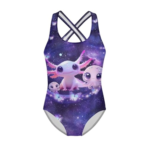 Image of Girls One Piece Swimsuits Summer Quick Dry Crewneck Beach Bathing Suit Cross Shoulder Strap Swimwear 5-14 Years