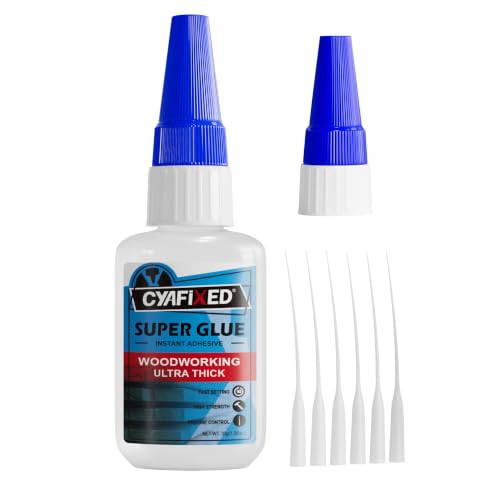 CYAFIXED Professional Grade Cyanoacrylate Super Glue, Ultra Thick Viscosity CA Glue for Woodworking, 1 oz. (28.3 Grams) - Instant Adhesive for Woodworking, Gap Filling, Heavy Duty Wood Bonding