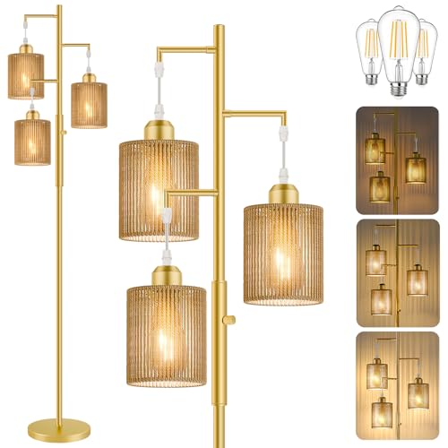 Hotsonic 72 Rattan Boho Floor Lamp with Dimmable Shade