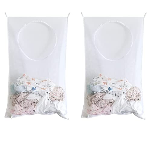2 Pièces Sac à Linge, Panier à Linge Grande Contenance Sac de Rangement, Sac De Rangement Pour Sac De Placard À Linge Suspendu, pour Salle de Bain, Dortoirs et Placard (Blanc)