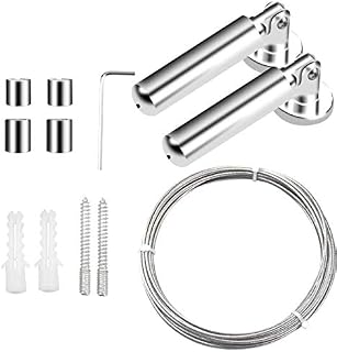 Curtain Drape Wire Rod Set, 5M Cable Railing Kit, Stainless Steel Cable Rope, Heavy Duty Clothesline Wire, PVC Coated Picture Hanging Wire, Wall Mount Multi-purpose Wire for Window Shower Curtain