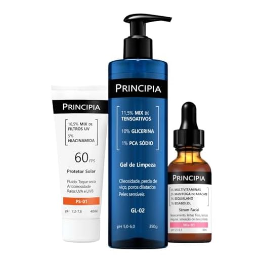 PRINCIPIA Kit Gel De Limpeza Facial GL-02 + MIX-03 + Protetor Solar Facial PS-01 FPS 60