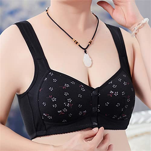 Yumhop Charm Daisy Bras Front Snaps,Women's Wire-Free Front Button Closure Bra Comfortable Easy Close Sports Bras,Women's Daisy Bra (46/105, Black) #TOP1