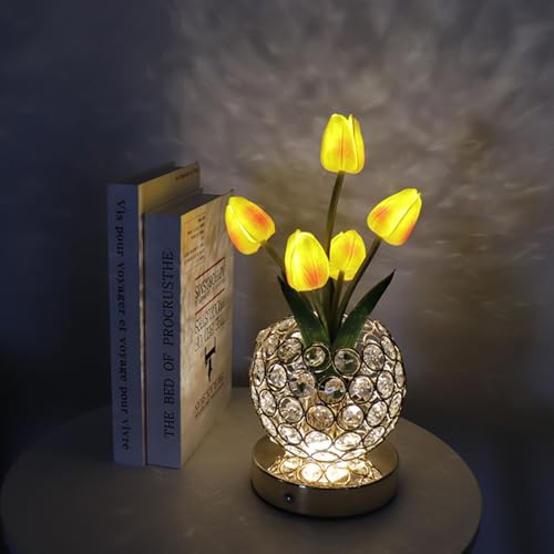 Lámpara de flores de tulipán, triple color, atenuación táctil, carga USB, lámpara LED, jarrón de cristal, luz nocturna, decoración romántica para dormitorio, cabecero, decoración romántica de