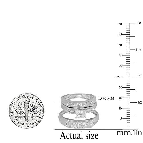 Dazzlingrock Collection 0.30 Carat (ctw) Round White Diamond Men & Women's Micro Pave Trio Bridal Wedding Set 1/3 CT, Sterling Silver4