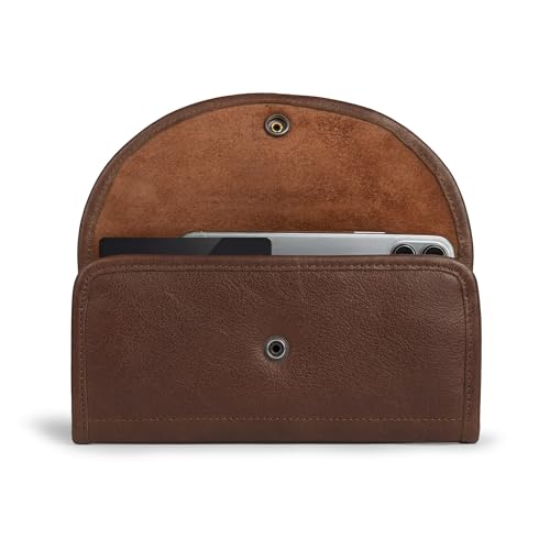 Hide & Drink, Full Grain Leather Snap Clutch Wallet for Women, Money Holder and Card Organizer with Zippered Pouch, Handmade, Bourbon Brown