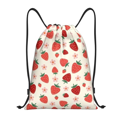 ZLKYSBU Strawberry Drawstring Backpack,Fashion Drawstring Bag Cute Beach Sack Bags For Gym Shopping Sport Yoga