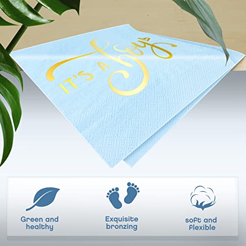 100 Pack Its A Boy Blue Cocktail Napkins With Gold Foil Decorative Paper Napkins Disposable Baby Shower Decorations For Boy Baby Boy Napkins For Tableware Party Decor, 13 X 13 Inches #TOP3