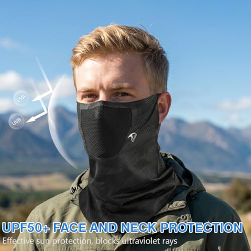 Image of PROBEROS Sun Protection Face Mask for Bikers, Ice Silk UV Protection UPF 50+ Riding Face Mask Neck Cover, Ventilated Extended Face Cover with Ear Loops for Bike Riding, All Outdoor Sports-Black