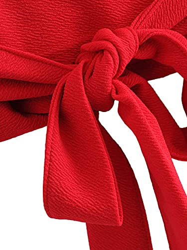 Image of TASHVIKA'S Women's Long Sleeve V Neck Tie Knot Wrap Blouse Top