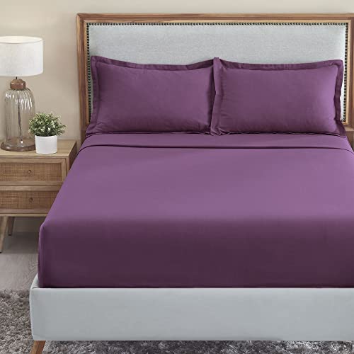 Image of TRIDENT Namaste Doublebed King Size bedsheets Crushed Violets, Linen Look 100% Cotton with 2 Pillowcovers