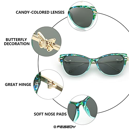 FEISEDY Women Trendy Oversized Cat Eye Sunglasses Metal Temple with Butterfly Decoration Gradient Lens Sunglasses B23143